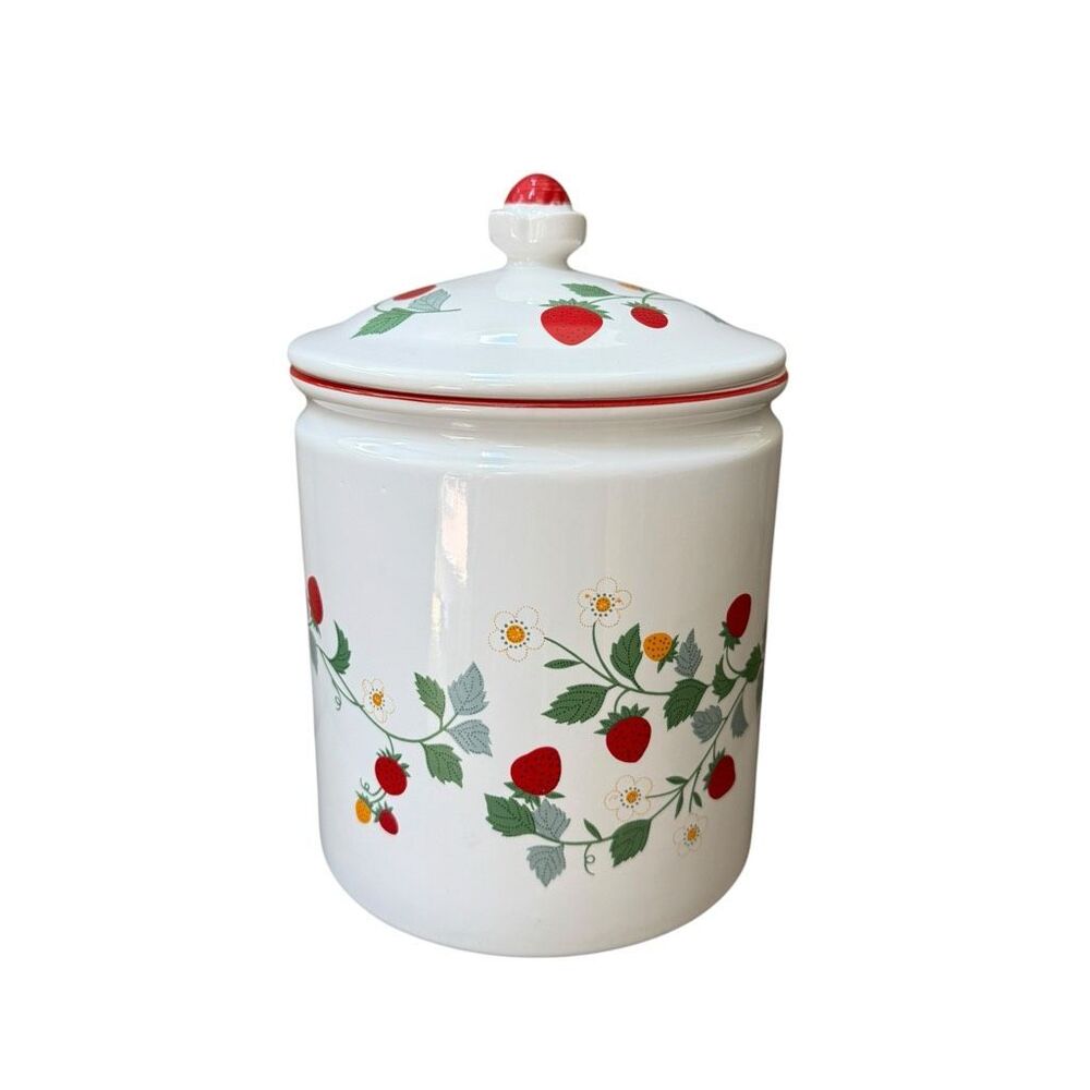 "Strawberry Fields" vintage Japan ceramic kitchen canister 6”